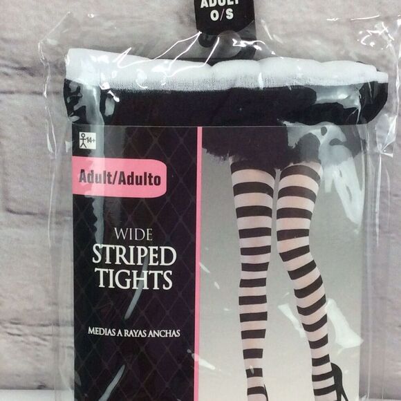Costumes USA Black & White Wide Stripe Tights Women's (Fits to 160 Lbs) Cosplay - Picture 4 of 5
